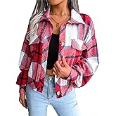 Zontroldy Womens Fashion Cropped Corduroy Plaid Shacket Jacket Button Down Long Sleeve Crop Shirts Jackets Tops