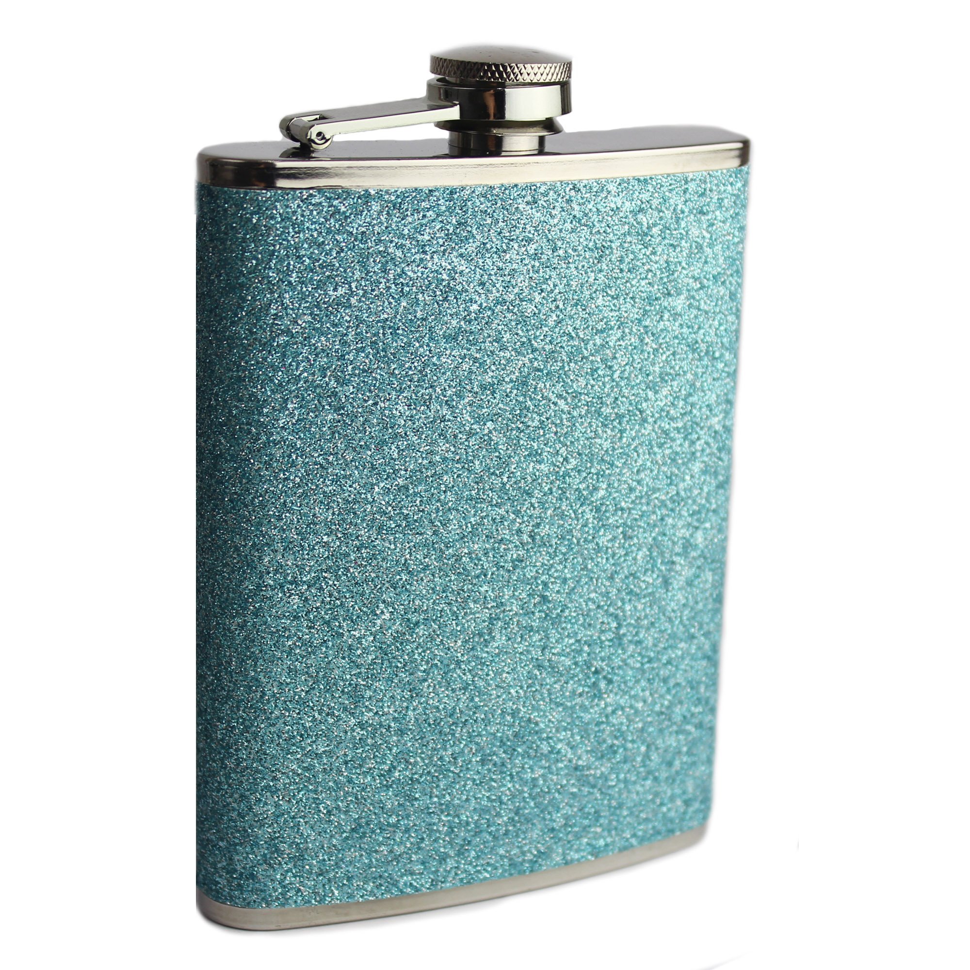Prime Homewares 8oz Stainless Steel Plain Glitter Hip Flask Ladies Whisky Flasks (Turquoise Glitter)