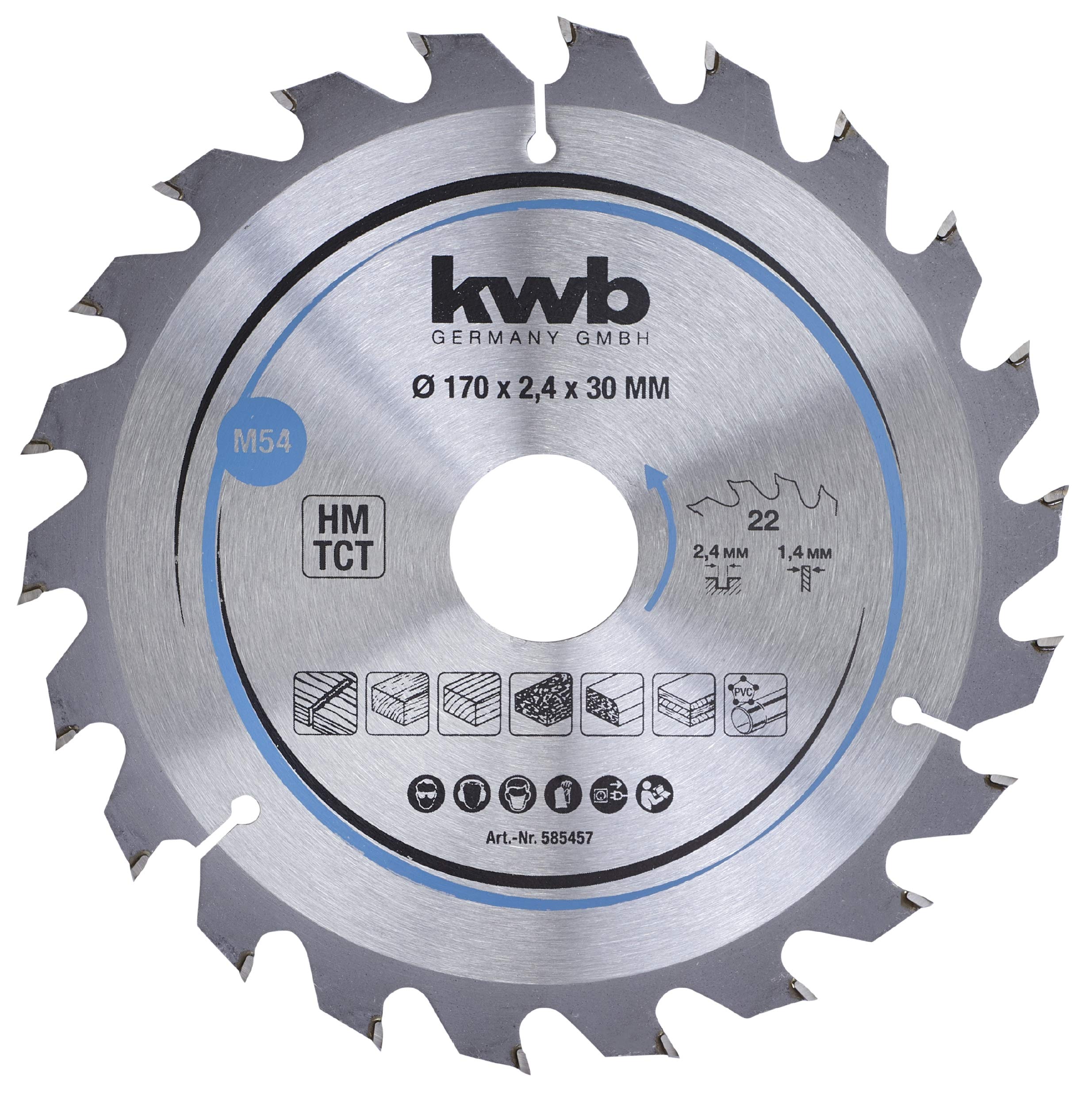 kwb Circular Saw Blade 170 x 30 mm, Fast Cuts for Soft and Hardwood, Plywood, and Chipboard
