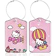 2 Packs Kawaii Kitty Luggage Tags for Suitcases Cute Cartoon Anime Cat PU Leather Name ID Labels with Privacy Flap Stainless Steel Loop Travel Cruise Essentials Gifts for Kids Girls Women Baggage Bag