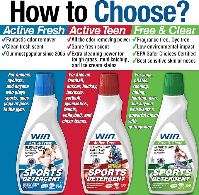 Win Sports Detergent Free Clear Green 4 Bottles Specially Formulated For Sweaty Workout Clothes Removes Odor From Running Gym And Activewear Apparel And Football Hockey Uniforms Amazon Ca Health
