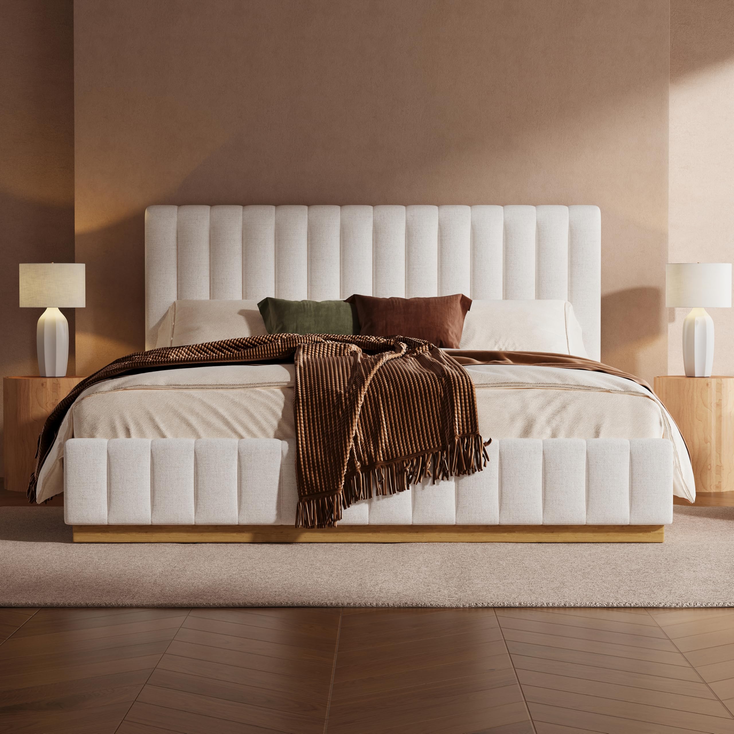 Photo 1 of ***1 BOX*** Merax King Bed Frame Upholstered Platform Bed with Linen Headboard, Wing Edge Design/Non-Slip and Noise-Free/Wooden Slats Support/No Box Spring Needed/Easy Assembly,King
