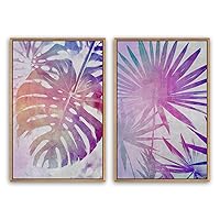 SIGNWIN Framed Canvas Print Wall Art Tropical Monstera and Palm Leaves Botanical Plants Illustrations Minimalism Fun Multicolor for Living Room, Bedroom, Office - 16