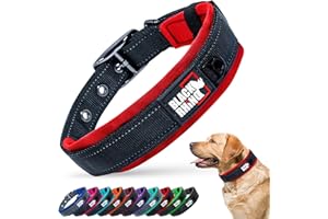 Black Rhino Large Dog Collar - Heavy Duty Adjustable Tactical Dog Collar with Reflective Stitching - 19"-23" Ultra-Soft Neoprene Padded and Weatherproof - Comfortable for Active Dogs - Red and Black