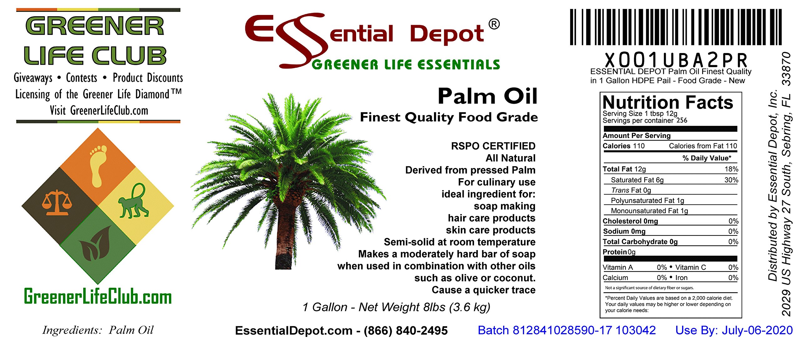 Palm Oil RSPO Certified Sustainable Food Grade Kosher Not