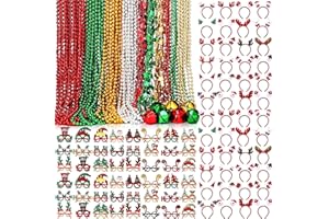 Glitinsel 120 Pcs Christmas Party Favors Bulk Christmas Bead Star Necklaces Jingle Bell Necklaces Santa Xmas Tree Snowman Elk Headbands Glitter Glasses Frame for Xmas Costume (Classic)