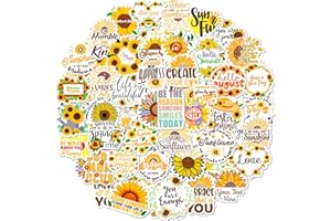 ENJORAFUL 50Pcs Sunflower Water Bottle Stickers, Vinyl Scrapbook Cute Positive Letter Sticker, Waterproof Mental Health, Happy Planner for Gift for Boys & Girls, Teens, Adults Birthday Party Favors & Décor