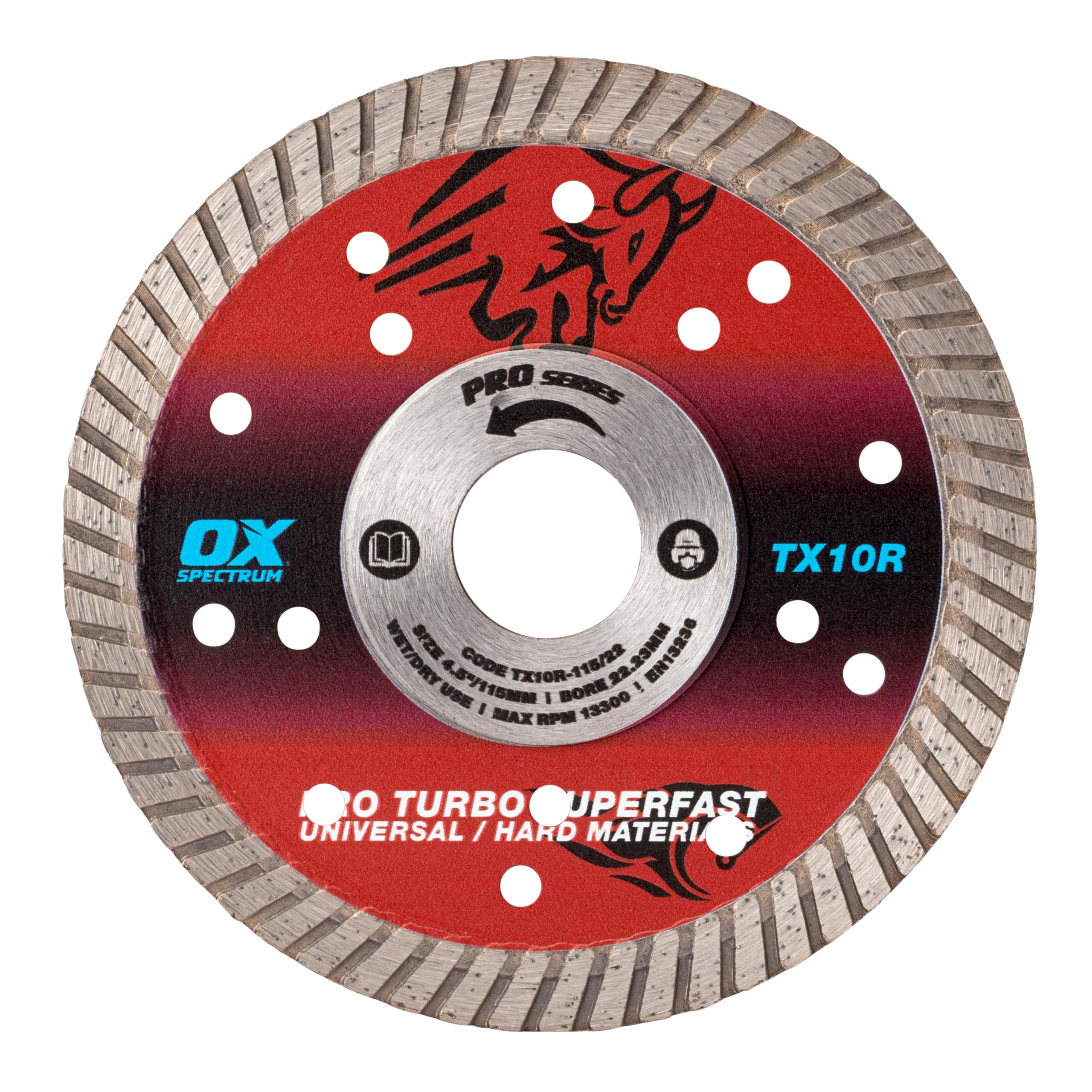OX Tools TX10R-115/22 OX-TX10R Spectrum Superior Turbo Diamond Blade, 115/22.23mm, Red