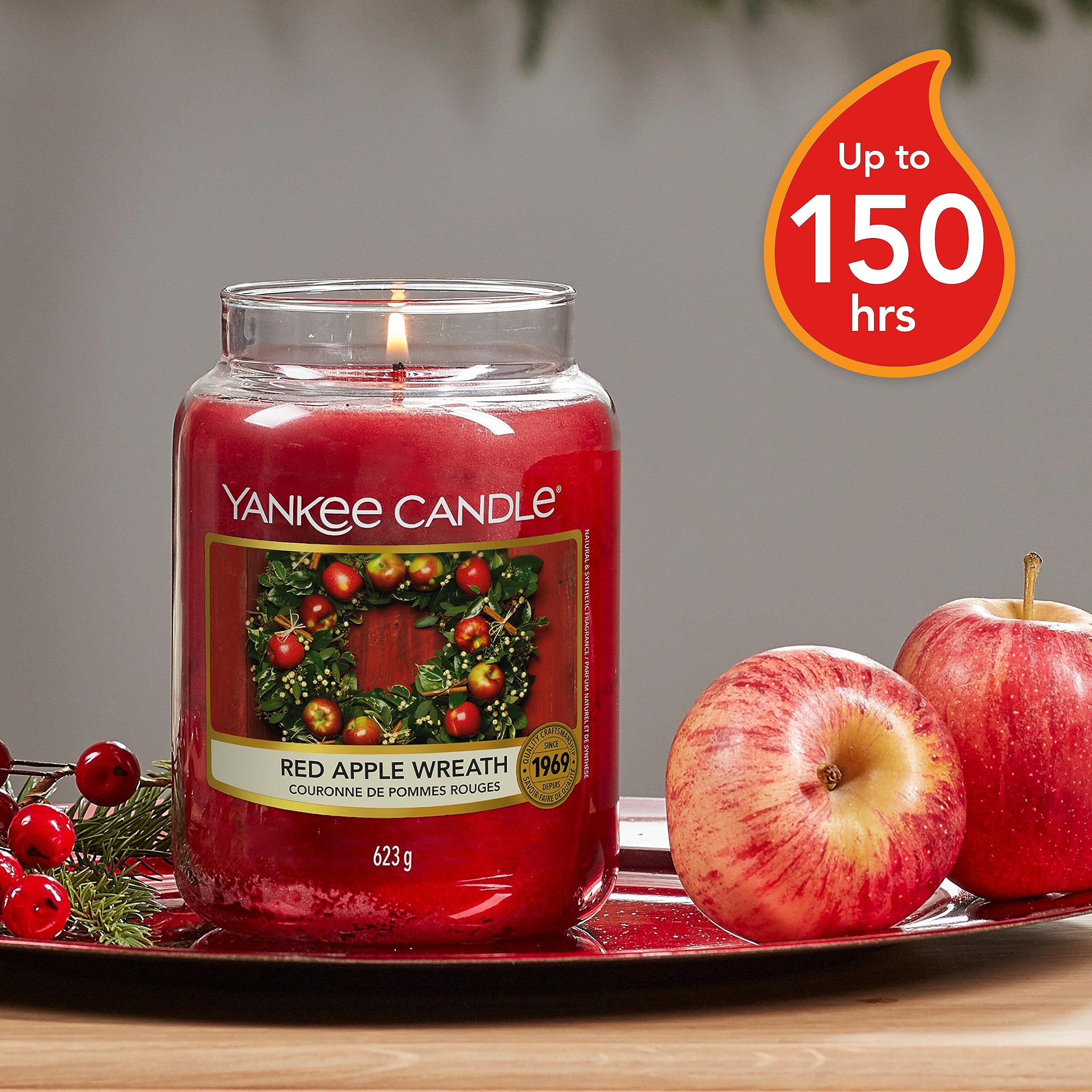 Yankee Candle Duftkerze im Glas (groß) | Red Apple Wreath | Kerze mit langer Brenndauer bis zu 150 Stunden | Perfekte Geschenke für Frauen 2