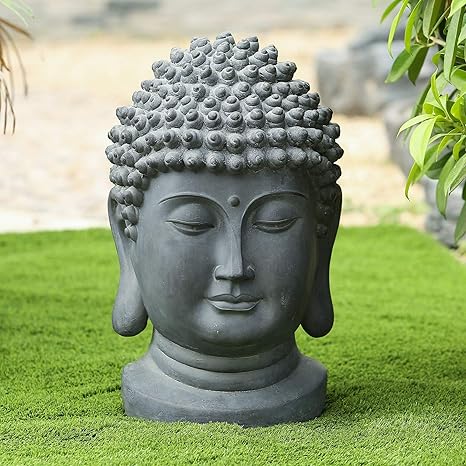 Buddha Head Garden Outdoor Statue Grey 