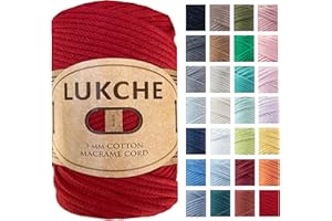 LUKCHE Braided Cotton Macrame Cord, 3mm x 93 Yards (279 Feet), Red, for Wall Hanging, Plant Hangers, Crafts