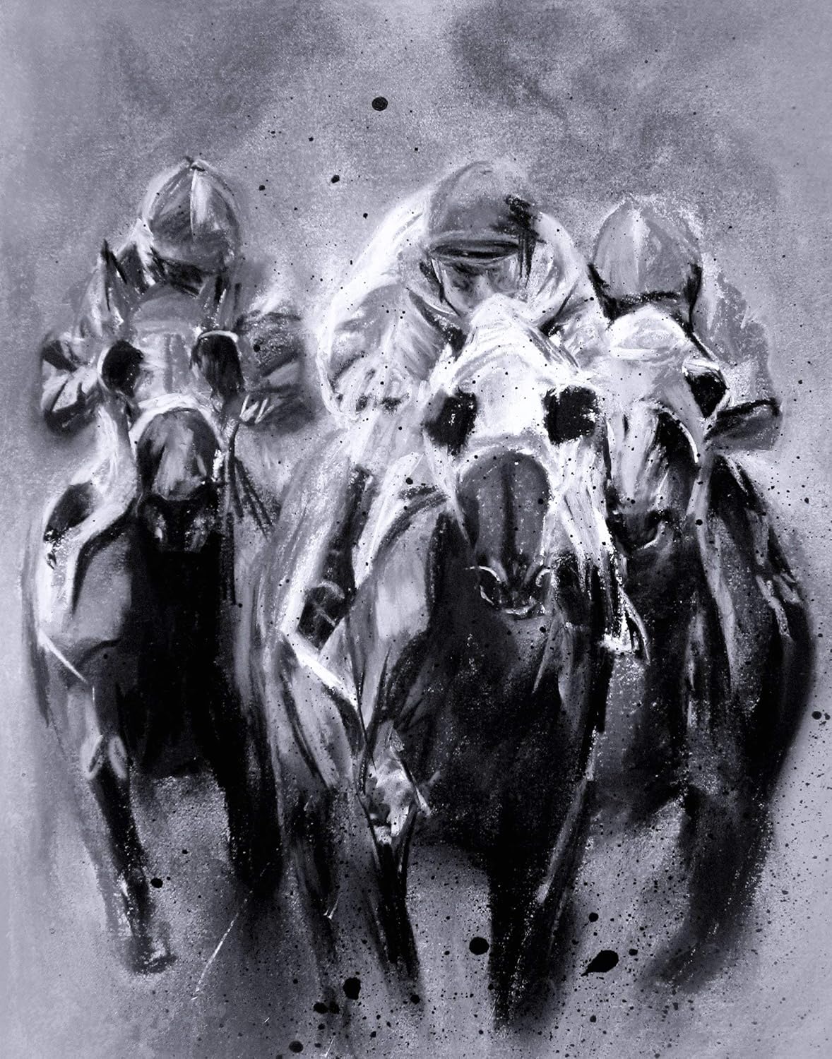 RACING TRIO IN BLACK AND WHITE Contemporary Race Horse