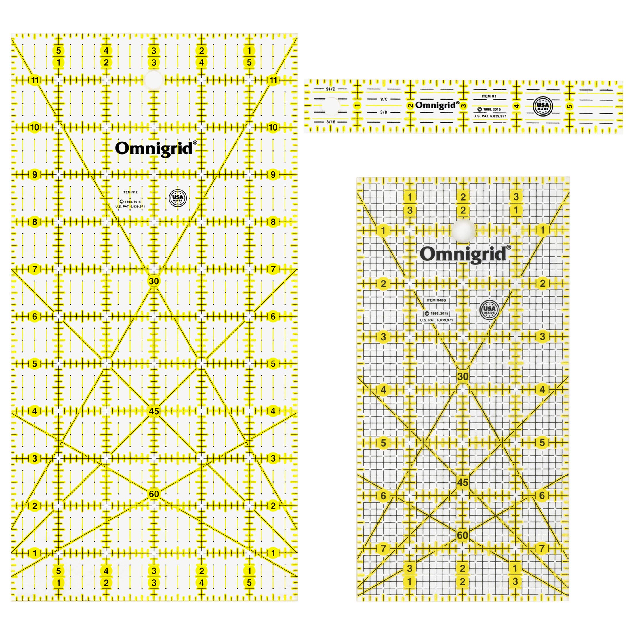 Omnigrid Quilting Ruler, Acrylic, 1"x6", 4"x8" and 6"x12"