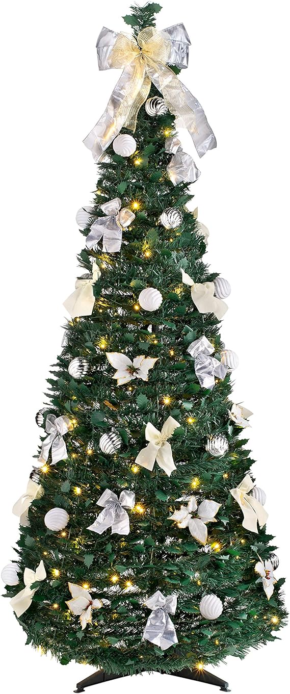 WeRChristmas PreLit Pop Up Decorated Christmas Tree with 150 Warm LED