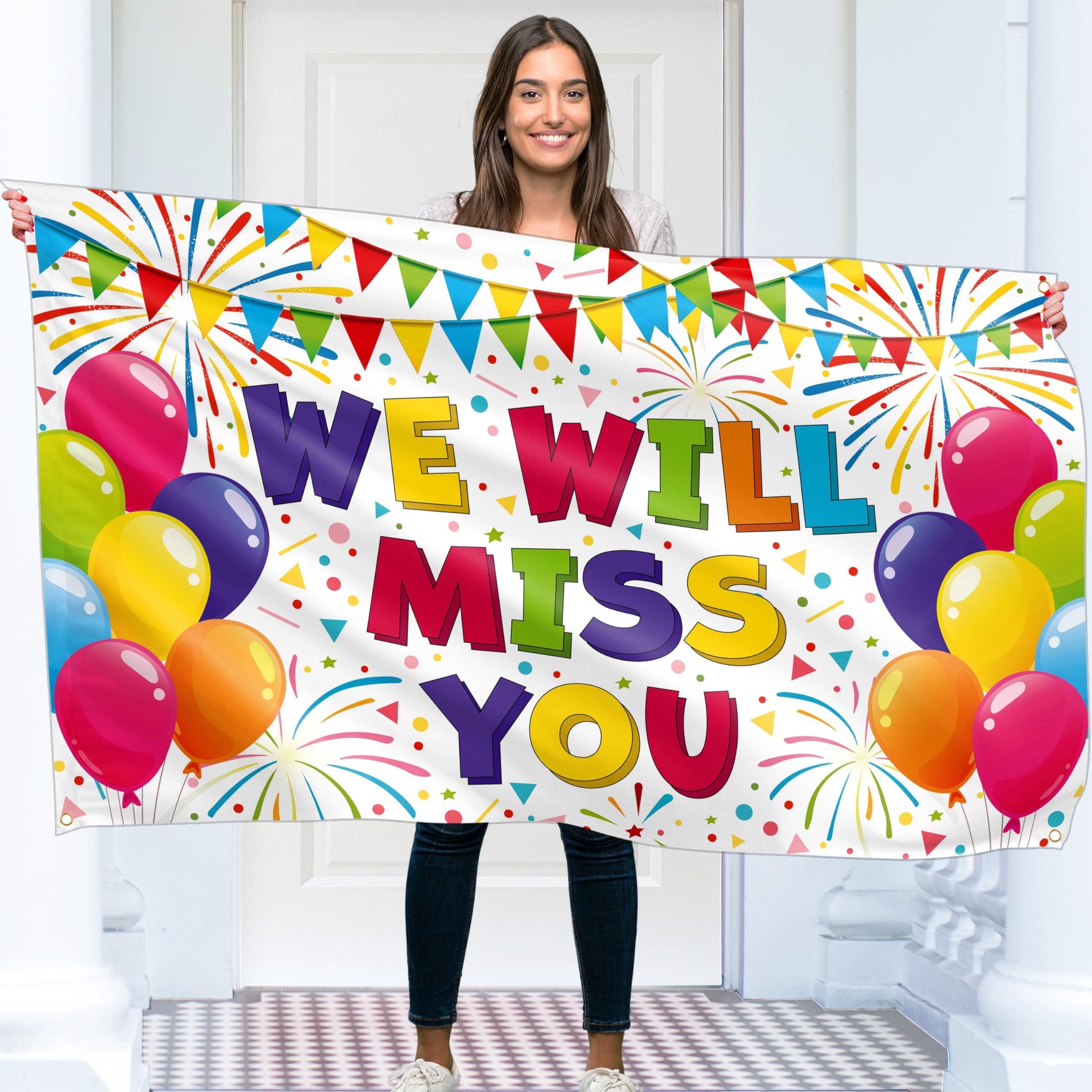 Good Luck Banner - Sorry Your Leaving Decorations 5ft x 3ft - We Will Miss You Goodbye Farewell Banner (White)