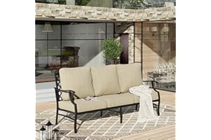 HERA'S HOUSE Patio Furniture Sofa, All-Weather Outdoor 3 Seats Couch, Outdoor Patio Couch with Deep Seating and Olefin Cushions for Lawn Garden Backyard Balcony