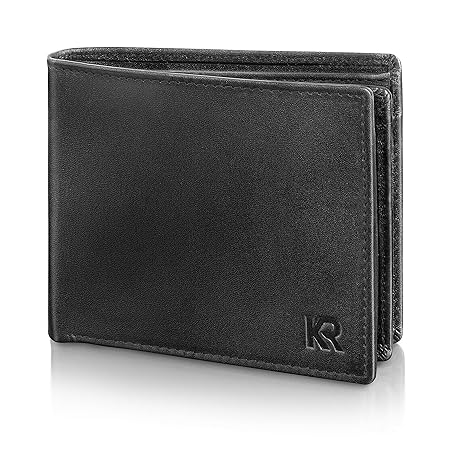 KRONIFY Geldbeutel Männer aus Rindsleder mit RFID Schutz Großes Portemonnaie Geldbörse Herren Leder Schwarz Brieftasche Portm
