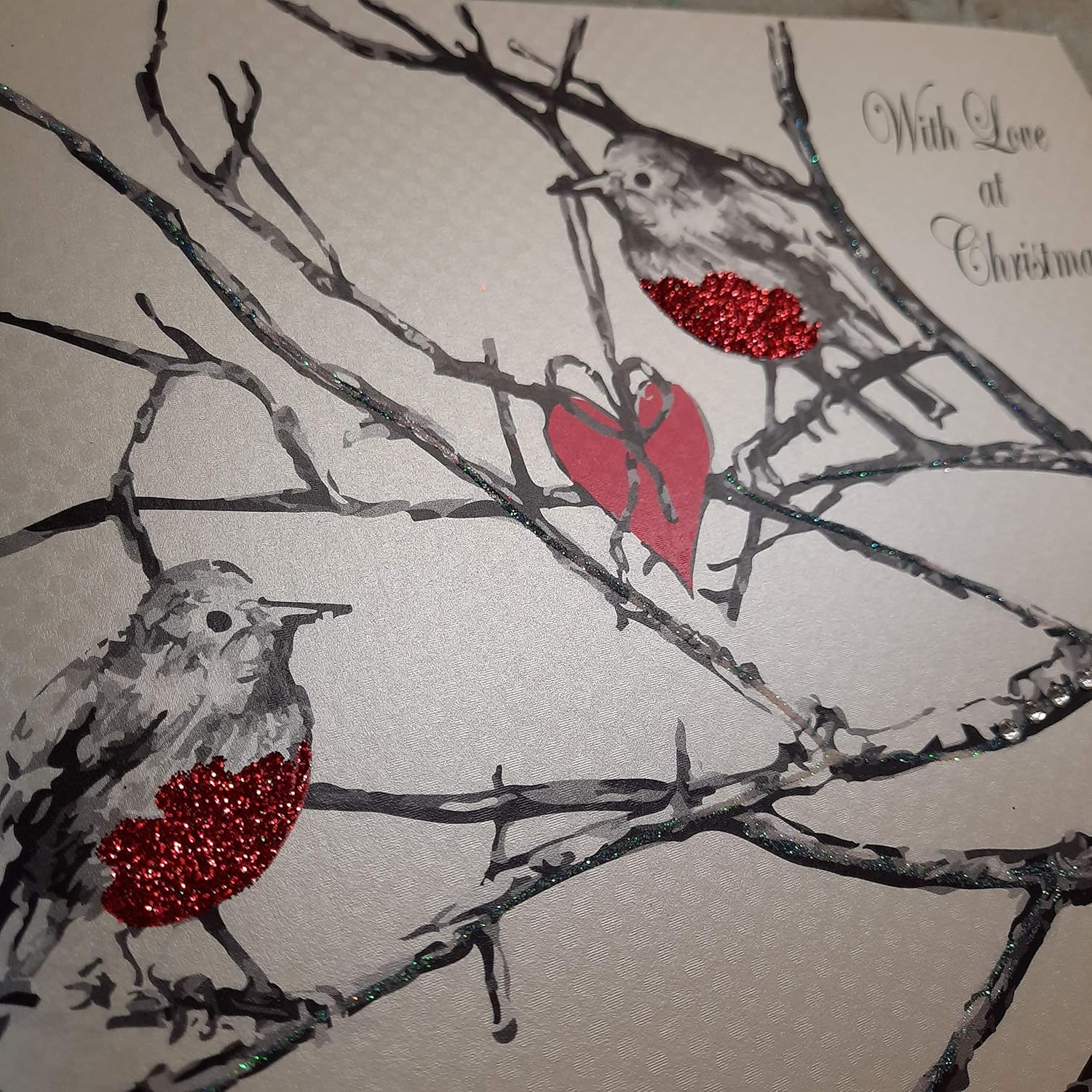 WHITE COTTON CARDS With Love Wonderful Mum & Dad, Handmade Large Christmas Card, (Code XEX51, Robin), 22cm x 22cm - Image 3