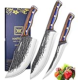Naitesen 3PCS Hand Forged Butcher Knife Set, Very Sharp Meat Knife Serbian Chef Knife Boning Knife for Meat Cutting Kitchen Cooking BBQ Gifts for Men Father