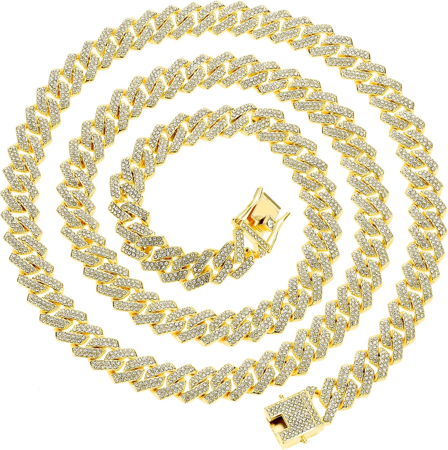 Collar Cadena Cubano Para Hombre - Acero Inoxidable Chapado En Oro 14k, Estilo Miami Hip Hop, Largo Ajustable