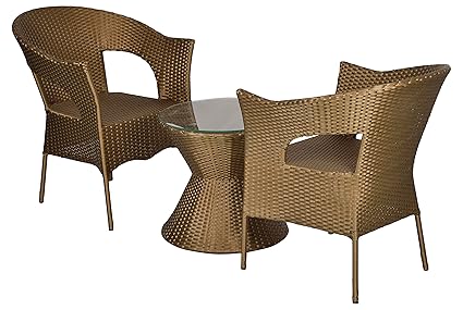 FurniFuture Mystery Outdoor Furniture 2 Chair and Table Set - (Golden)
