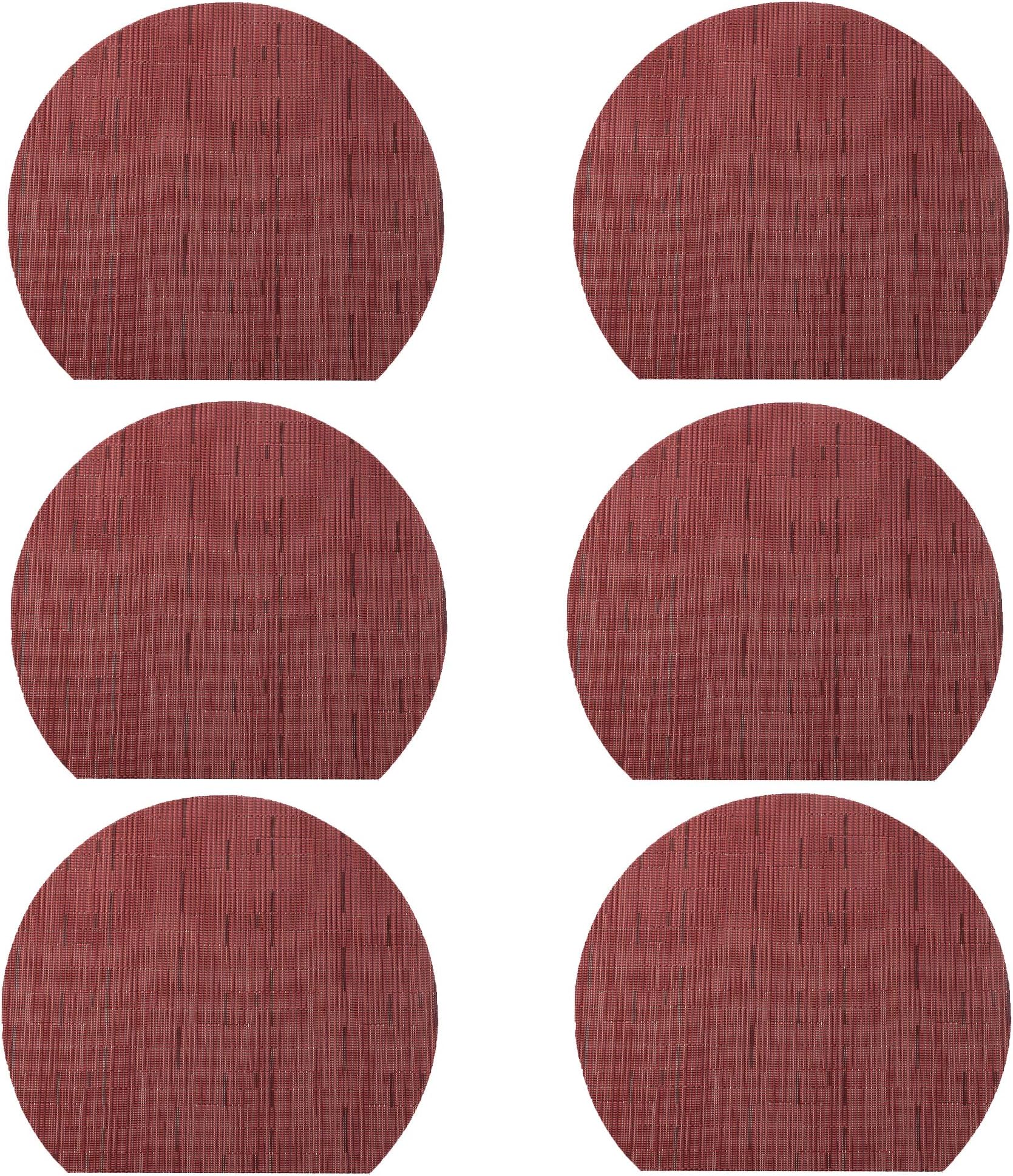 Furnily Placemats Set of 6 Non Slip Heat Resistant PVC Dining Table Mats for Round Table (Red)