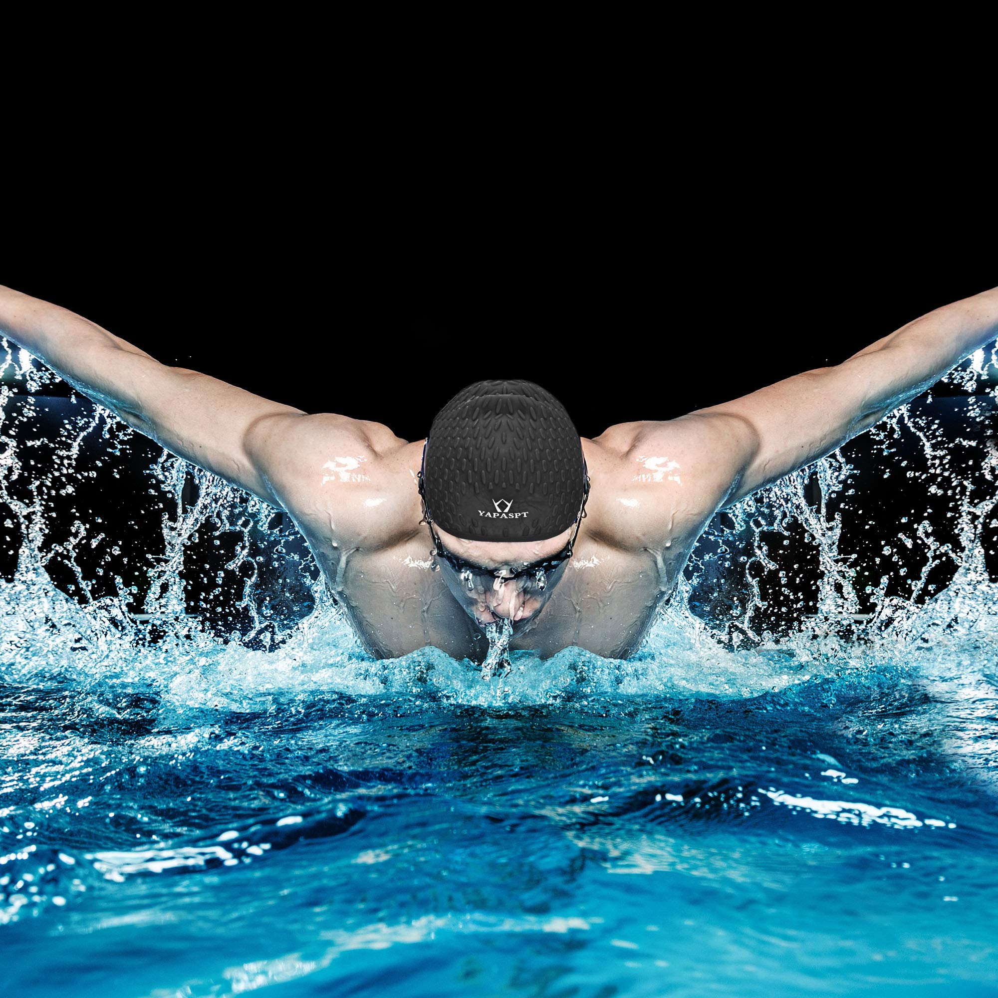 YAPA Swimming Cap for Long/Curly Hair 100% Silicone Swim Cap for Adult Swimming Laps Latex Rubber Reduce Water Intake Men Women UV Guys Girl Bathing Cap