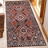 Beeiva Oriental 2x4 Red Rug Runners for Hallways Non Slip, Ultra-Thin Washable Kitchen Runner Low-Pile Vintage Rugs for Entryway, Small Print Throw Rug for Bedroom Bathroom Decor (Red/Multi, 2x4ft)
