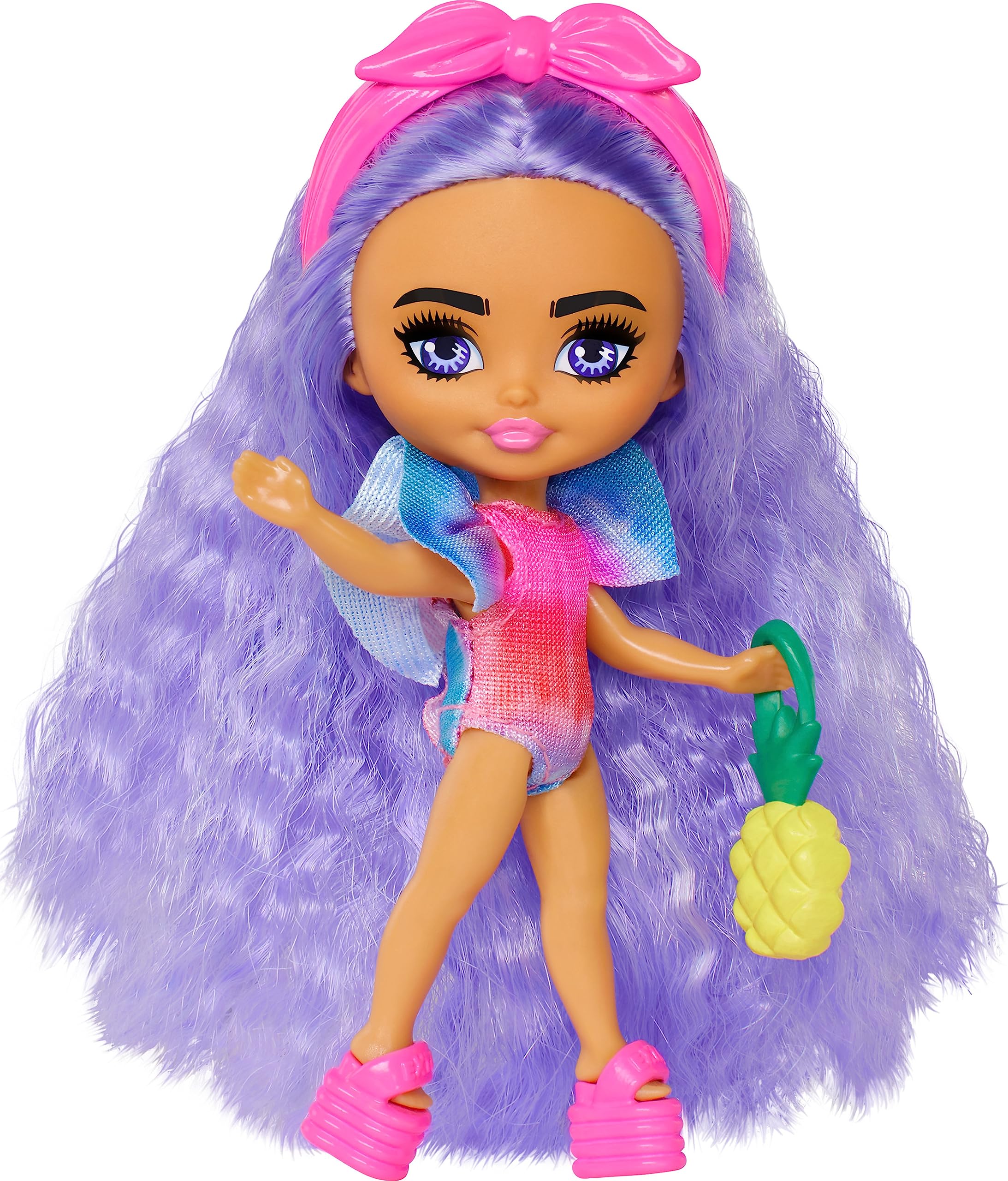 ​Barbie Extra Mini Minis Travel Doll with Beach Fashion, Tie-Dye Swimsuit and Tropic​al Accessories, Barbie Extra Fly Small Doll, HPN06, Pink