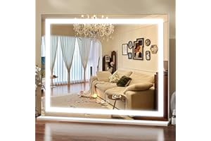 ROLOVE 23x18 Inch Lighted Vanity Mirror, 3-Color Dimmable LED & Touch Control - Large Makeup Mirror for Dressing Room (Wall/Tabletop Mount)