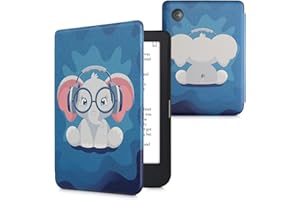 kwmobile Case Compatible with Kobo Clara 2E / Tolino Shine 4 Case - eReader Cover - Cute Elephant Light Blue/Dark Blue/Grey