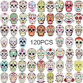 120 Pieces Skull Stickers Halloween Sugar Skull Decals Dia de Los Muertos Mexican Day of Dead Sticker for Laptop Water Bottle Luggage Bike Computer