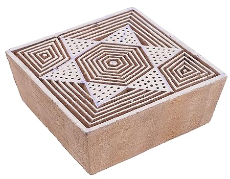 Guru-Shop Holz Stempel Mandala 3, 10x10x3 cm, Indische Holzstempel