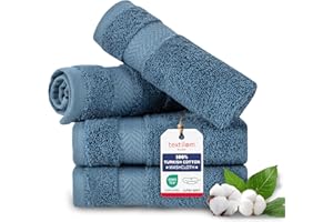 TEXTILOM Washcloths for Body and Face – Hotel and Spa Quality & Soft & Absorbent & Quick Dry Wash Cloths for Your Body – 100% Turkish Cotton Wash Clothes Towel Set of 4 (13 x 13 inches) - Blue