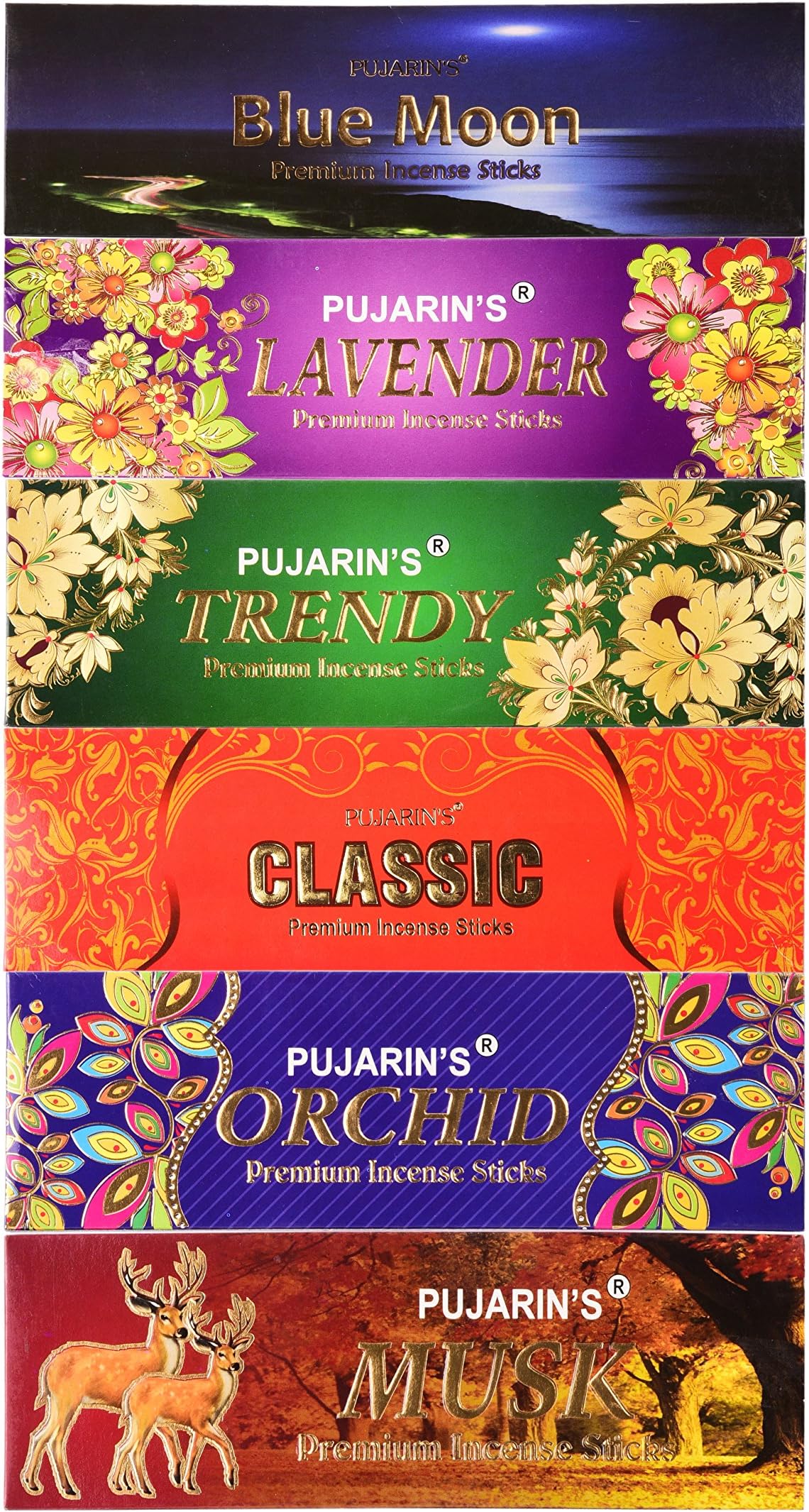 Incense Sticks with Bluemoon(Mogra), Lavender, Trendy, Classic(Rose), Orchid, Musk, Daily Essentails's Pujarin DE-AB-000001