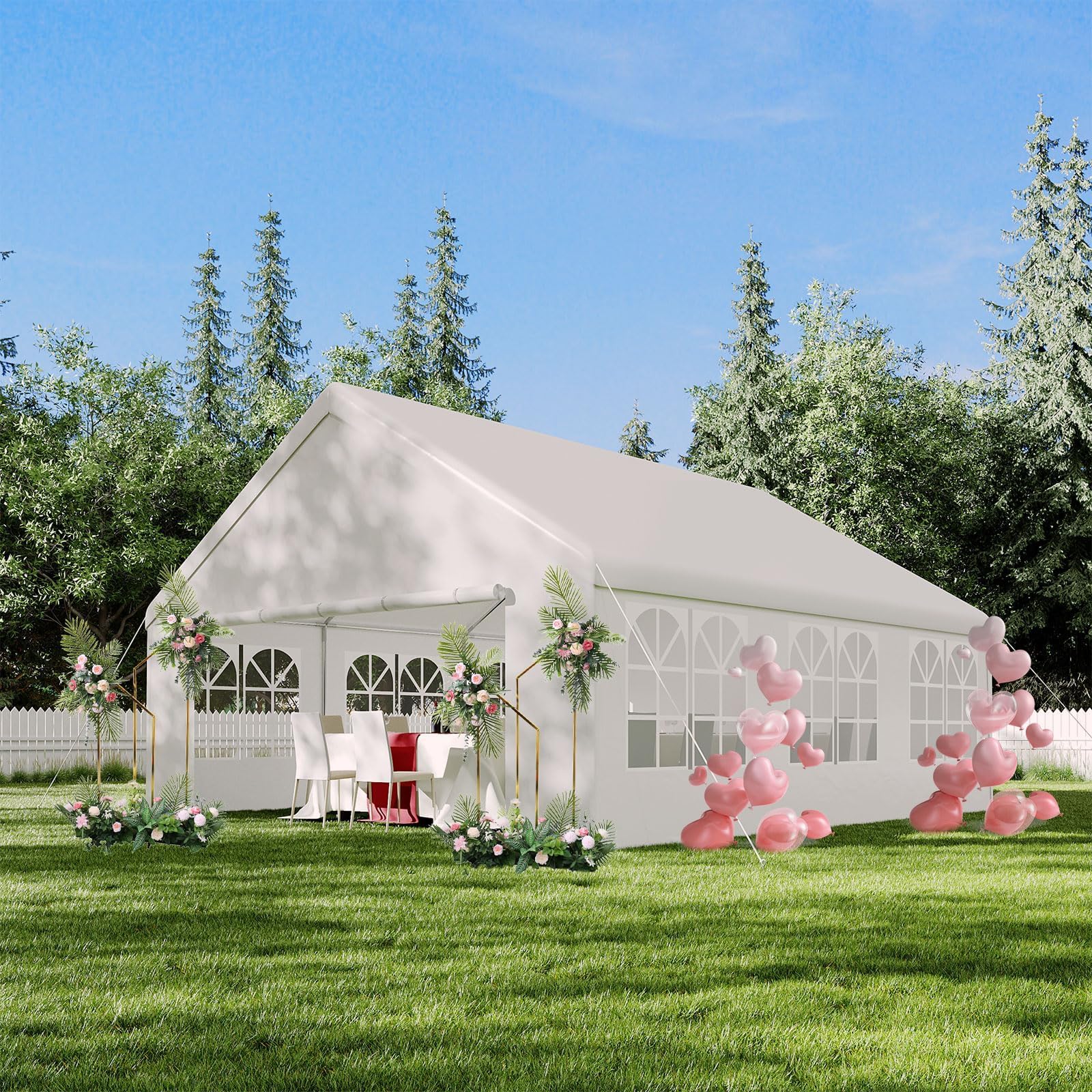 Photo 1 of ***PARTIAL SET - PRICE ADJUSTED*** 
***TRUCK/TRAILER PICKUP ONLY*** 
20'X20' Party Tent, Outdoor Heavy Duty Wedding Gazebo, Removable Sidewalls, Water & UV Resistant, Event Shelter Canopy Tent for Parties Carport BBQ, White & Straight Edge