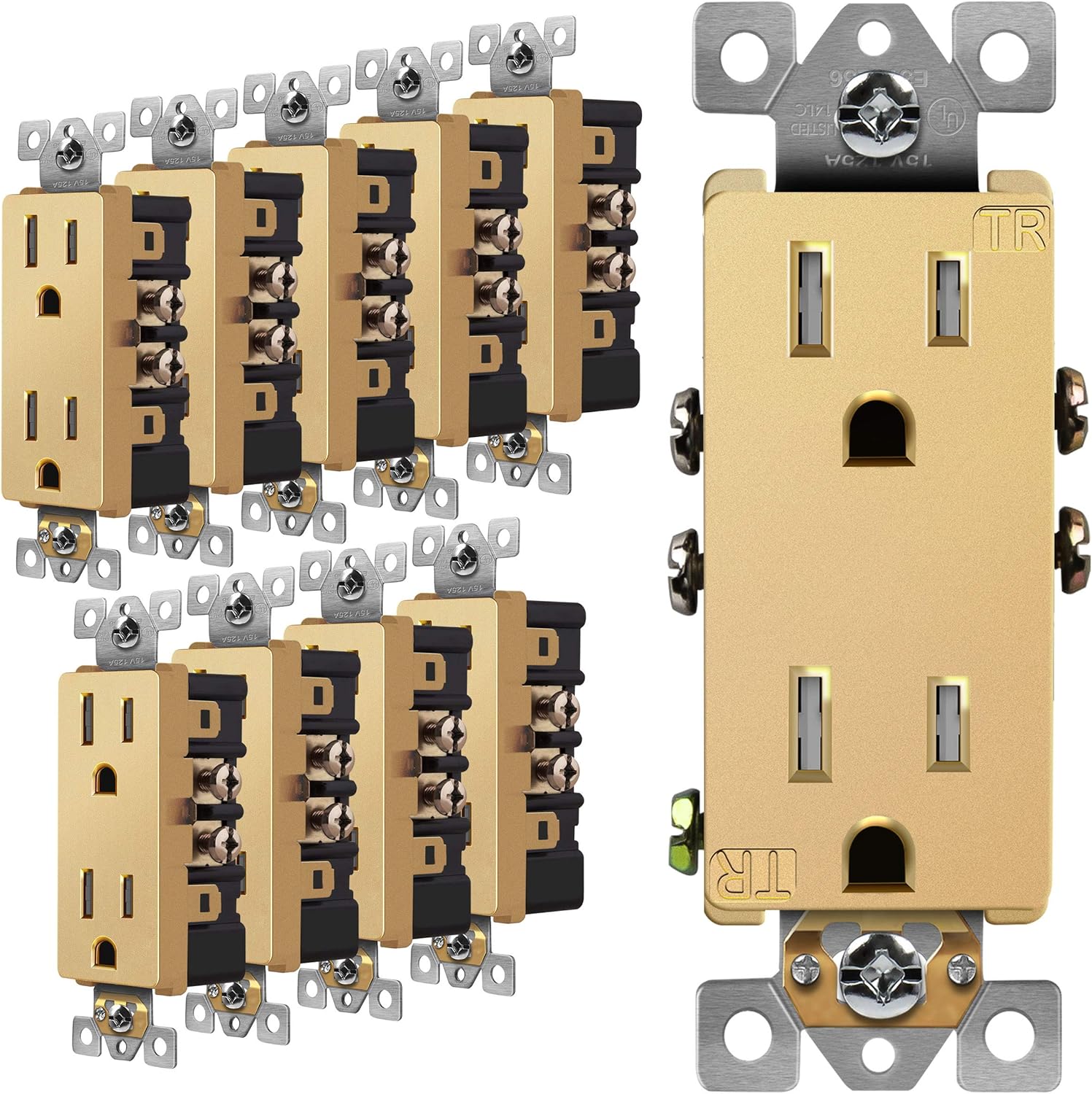ENERLITES Decorator Receptacle Outlet, Tamper-Resistant, Residential Grade, 3-Wire, Self-Grounding, 2-Pole, 15A 125V, UL Listed, 61501-TR-W-10PCS, White (10 Pack): Industrial & Scientific