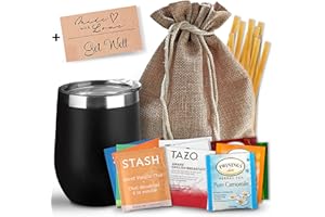 MERCATO DI BELLINA Bellina Tea Gift Baskets for Women and Men - Get Well Care Package - Insulated Cup, 20 Premium Teas, 10 Honey Straws, Gift Tag & Bag