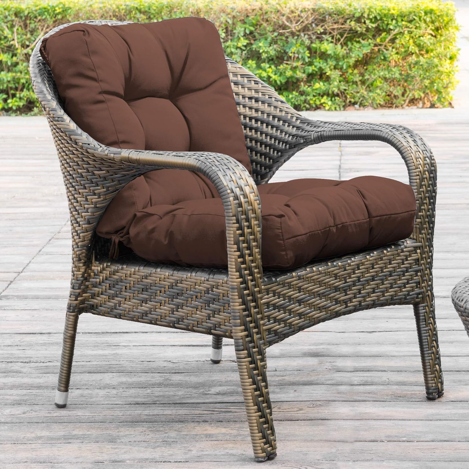QILLOWAY Outdoor Seat/Back Chair Cushion Tufted Pillow, Spring/Summer Seasonal All Weather Replacement Cushions. (Coffee / Brown / Chocolate) : Garden & Outdoor