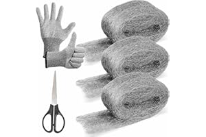 NOVWANG 3 Pack Steel Wool Mice Control, NOVWANG 2.75 inches×8.2ft Steel Wool Roll, Fill Fabric DIY Kit with Cut Gloves & Scissors for Holes, Wall Cracks, Pipeline, Vents in Garden and House