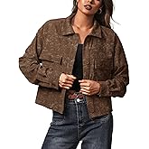 IWOLLENCE Women's Cropped Shacket Jacket Fashion Button Down Corduroy Shacket Jackets Casual Crop Shirts Fall Coat Tops