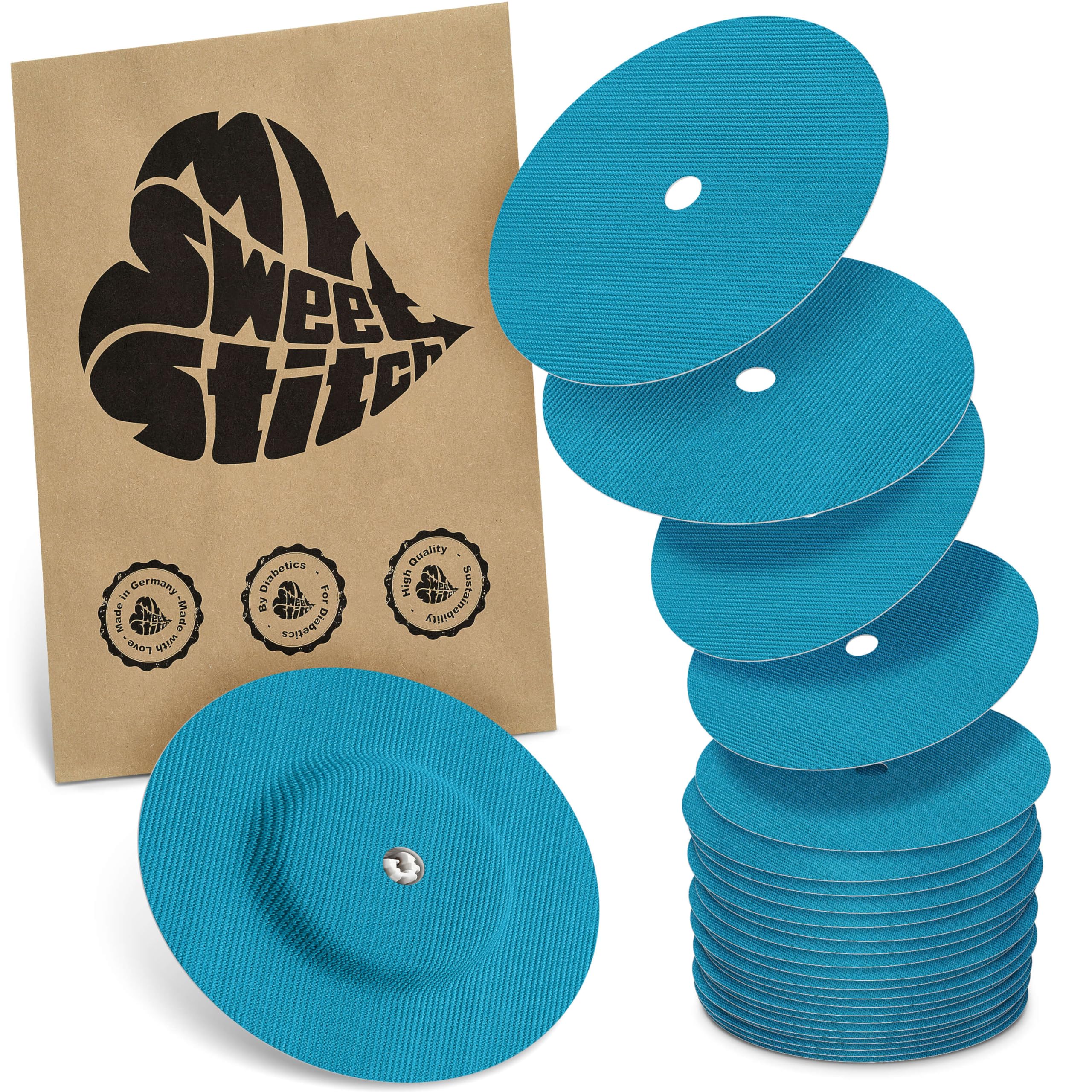 MySweetStitch - 25 x Freestyle Libre 1 & 2 Round Patches with Ventilation Hole, Overpatch Ø 65mm, Waterproof, Breathable, Made in Germany, Petrol