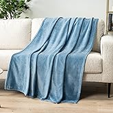 PAVILIA Dusty Blue Fleece Throw Blanket for Couch, Light Slate Blue Super Soft Fuzzy Flannel Throw for Sofa, Luxury Plush Microfiber Bed Blanket, Cozy Home Decorative Velvet Gift Blanket, 50x60