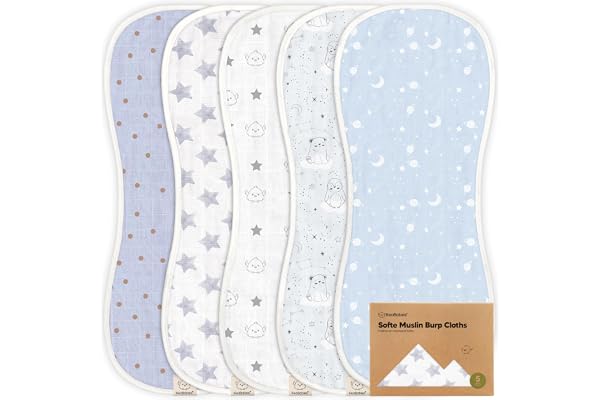 5-Pack Muslin Burp Cloths Baby Boy, Girl - Very Absorbent Baby Burp Cloth Rags, 8-Layers Viscose Derived from Bamboo Cotton M