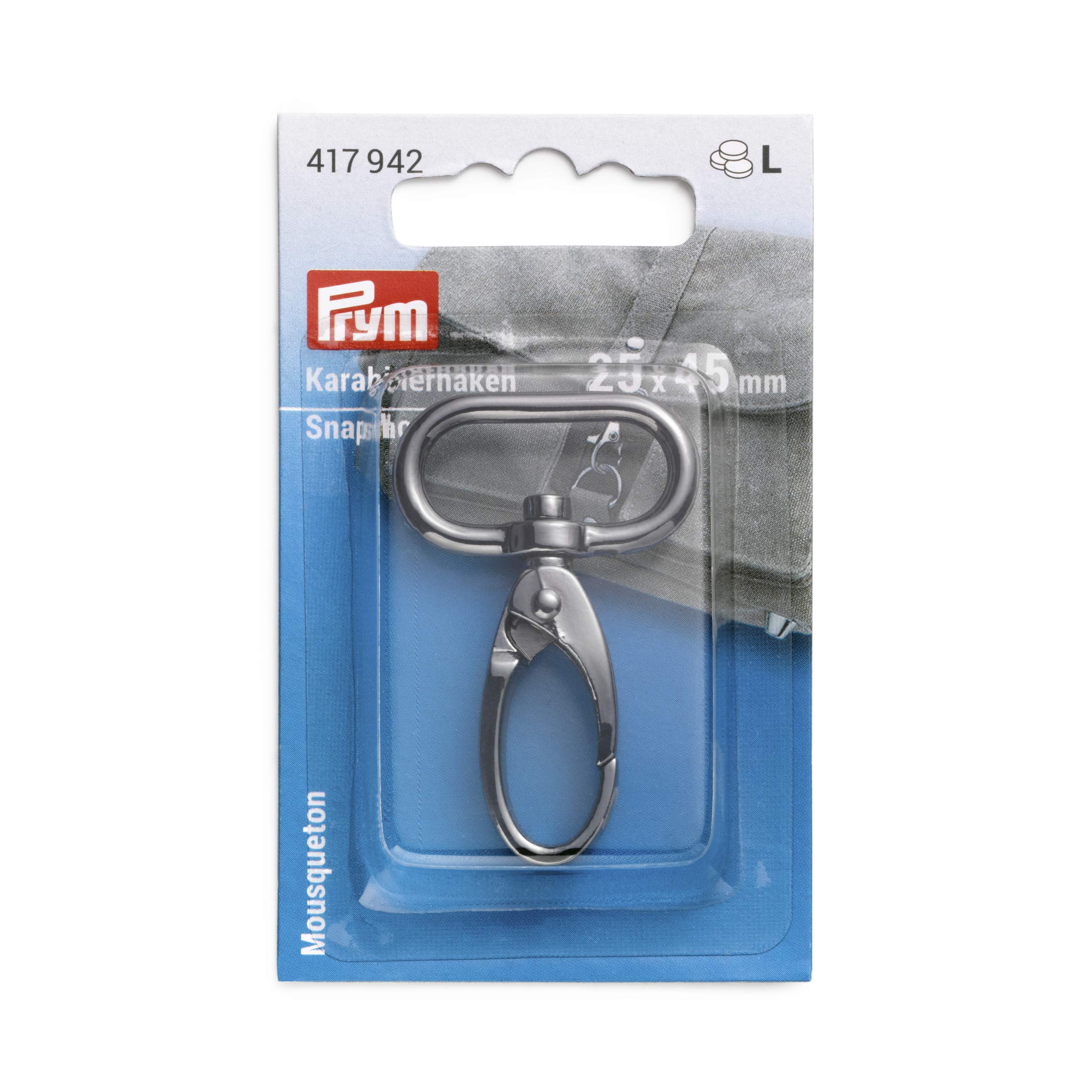 Prym Carabiner Hook, Zinc Alloy, Gunmetal, 25 x 45 mm
