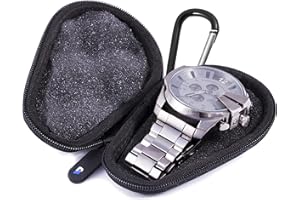 CASEMATIX Protective Watch Travel Case, Travel Watch Case with Rugged Hard Shell, Cushion Foam Interior, Reinforced Zippers & Metal Carabiner - Watch Travel Box for up to 56MM Watches