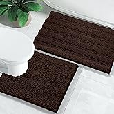 Yimobra Bathroom Rugs Sets 2 Piece, Soft Absorbent Chenille Bath Mat and U-Shaped Toilet Rug, Non Slip Machine Washable Quick Dry, Plush Shower Rugs for Bathroom Floor, 24"x17"+24"x20", Brown