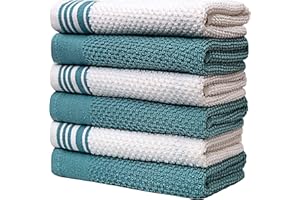 BUMBLE TOWELS Premium Kitchen Towels (16”x 28”, 6 Pack) – Large Cotton Kitchen Hand Towels – Weft Insert Design – 380 GSM Highly Absorbent Tea Towels Set with Hanging Loop (Teal)