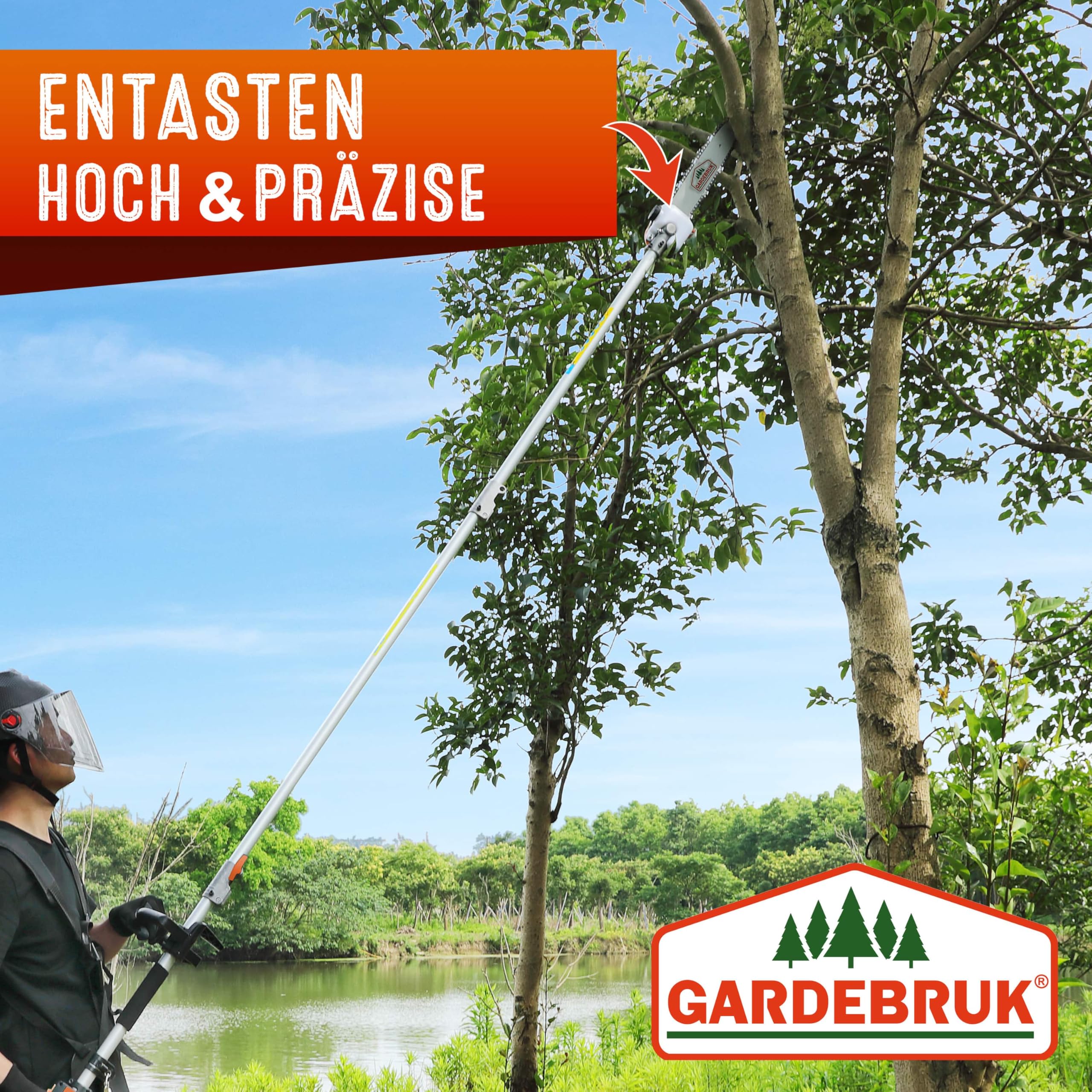 GARDEBRUK® Benzin Motorsense Freischneider 5 in 1 Heckenschere Rasentrimmer Hochentaster 2 PS Tragegurt verstellbar 1m Verlängerung 5