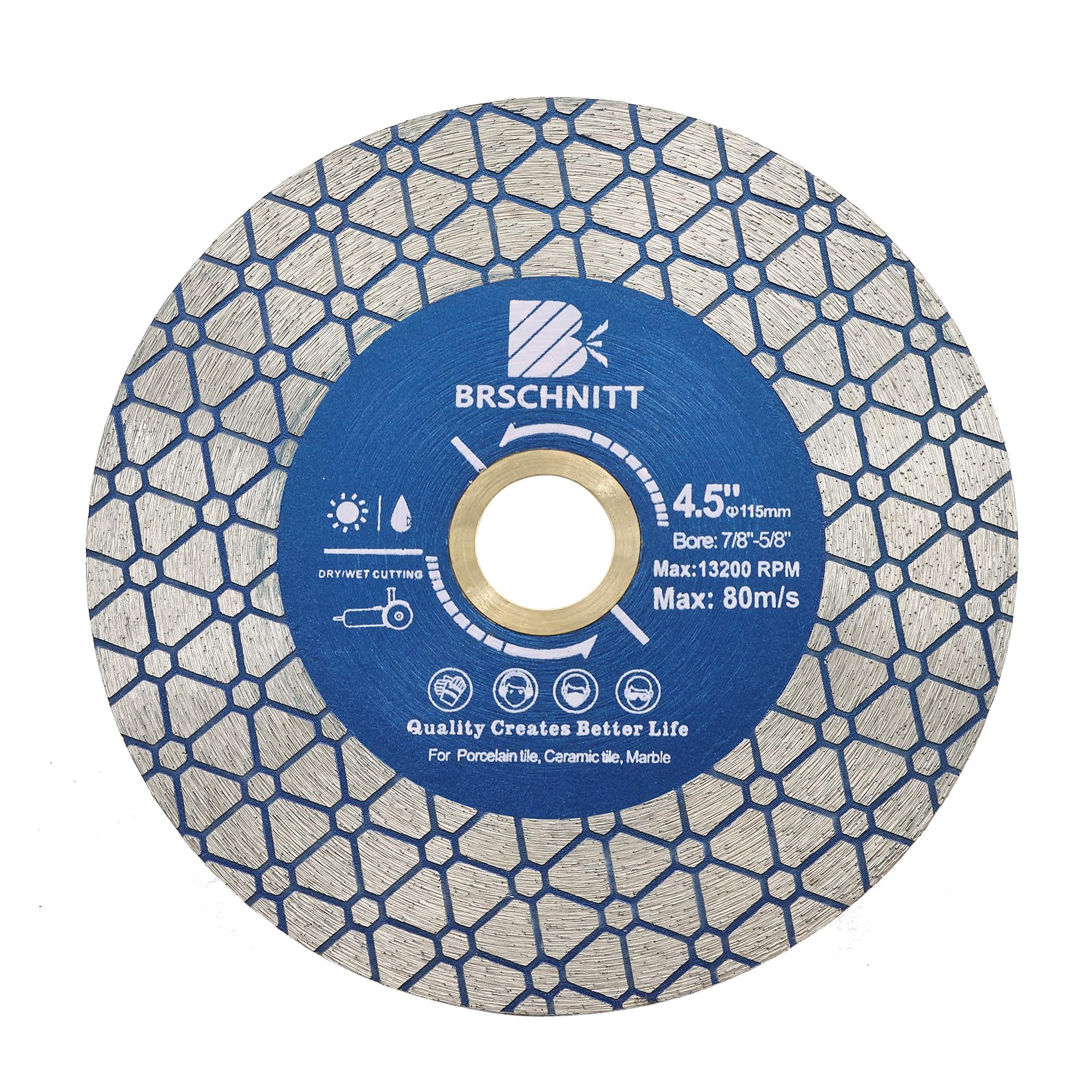 Diamond Disc Tile Cutting Disc - BRSCHNITT 4.5 Inch for Cutting Granite Porcelain Ceramic Marble Artificial Stoneware Edge Grinding for 7/8”- 5/8” Arbor — image 1